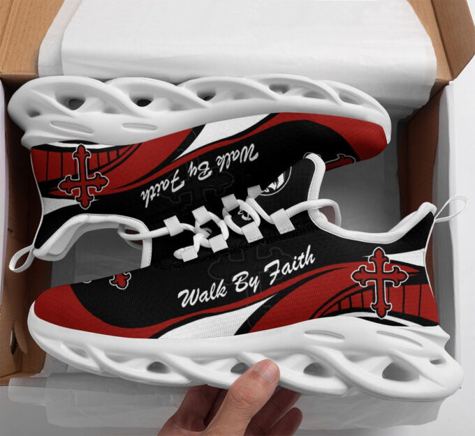 Jesus Walk By Faith Red And Black Running Sneakers Max Soul Shoes  For Men And Women