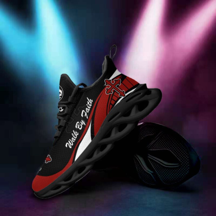 Jesus Walk By Faith Red And Black Running Sneakers Max Soul Shoes  For Men And Women - Image 4