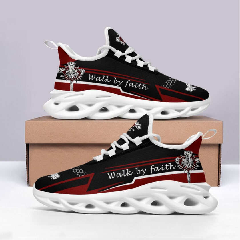Jesus Walk By Faith Red Black Running Sneakers 3 Max Soul Shoes  For Men And Women - Image 3