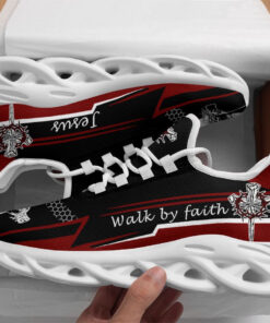 Jesus Walk By Faith Red Black Running Sneakers 3 Max Soul Shoes  For Men And Women