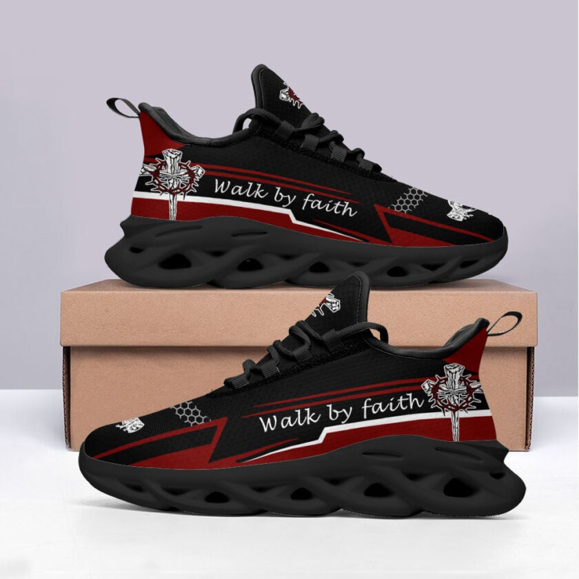 Jesus Walk By Faith Red Black Running Sneakers 3 Max Soul Shoes  For Men And Women - Image 4