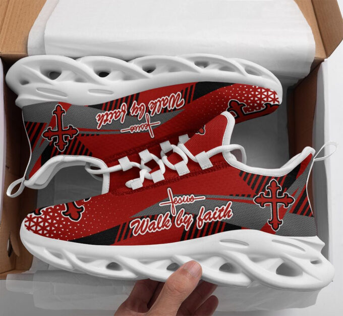 Jesus Walk By Faith Red Running Sneakers 2 Max Soul Shoes  For Men And Women