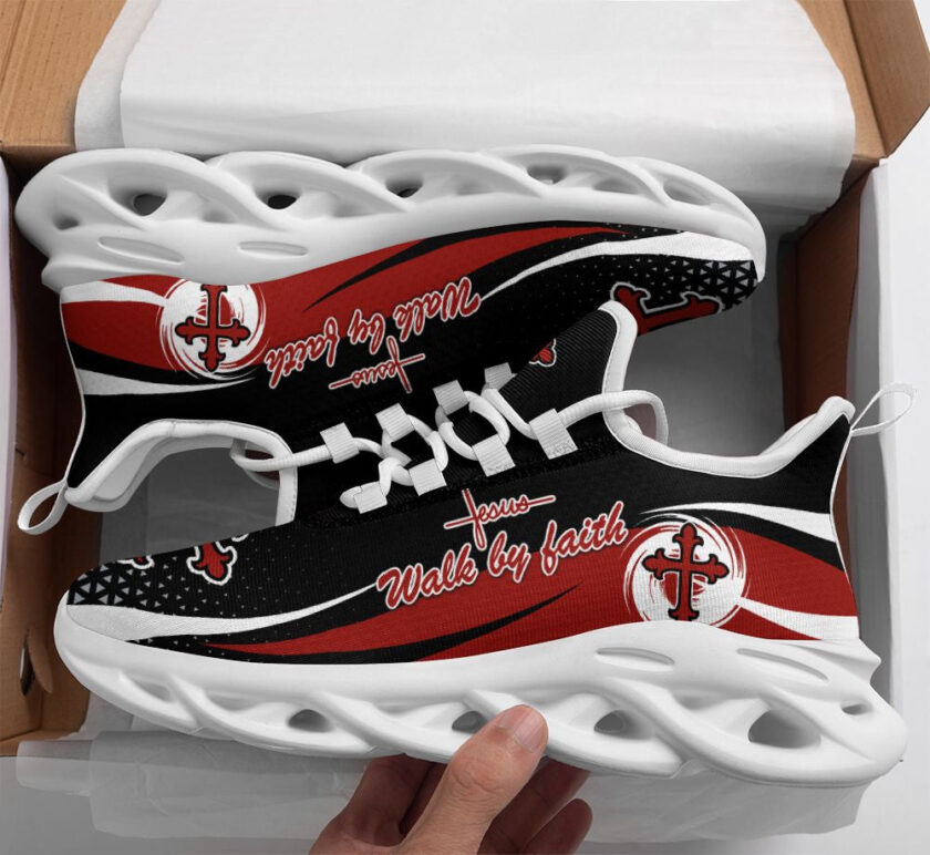 Jesus Walk By Faith Red Running Sneakers 2 Max Soul Shoes  For Men And Women