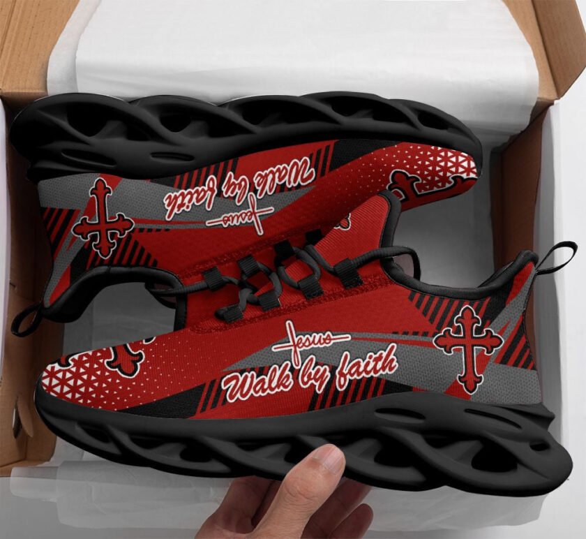 Jesus Walk By Faith Red Running Sneakers 2 Max Soul Shoes  For Men And Women - Image 2