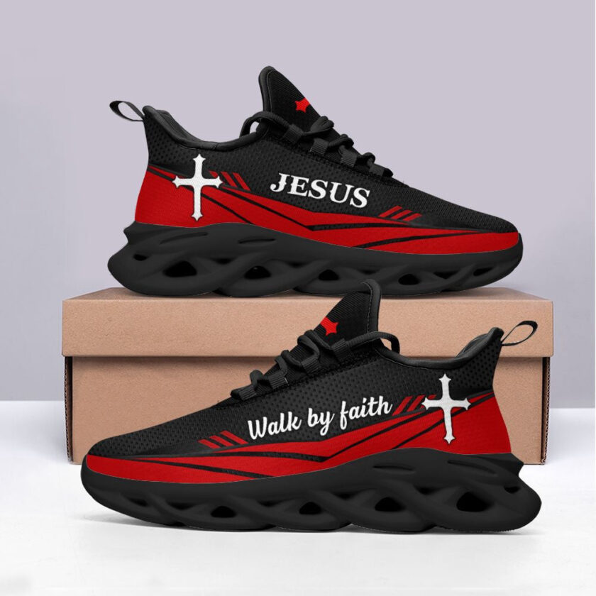 Jesus Walk By Faith Red Running Sneakers 3 Max Soul Shoes  For Men And Women - Image 4
