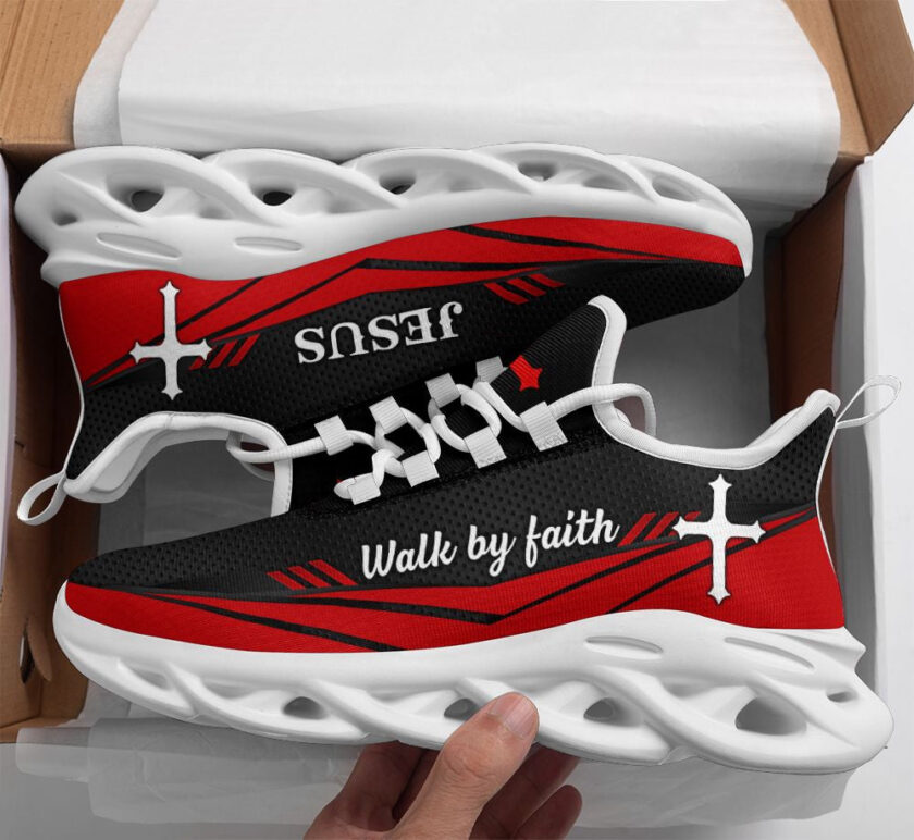 Jesus Walk By Faith Red Running Sneakers 3 Max Soul Shoes  For Men And Women