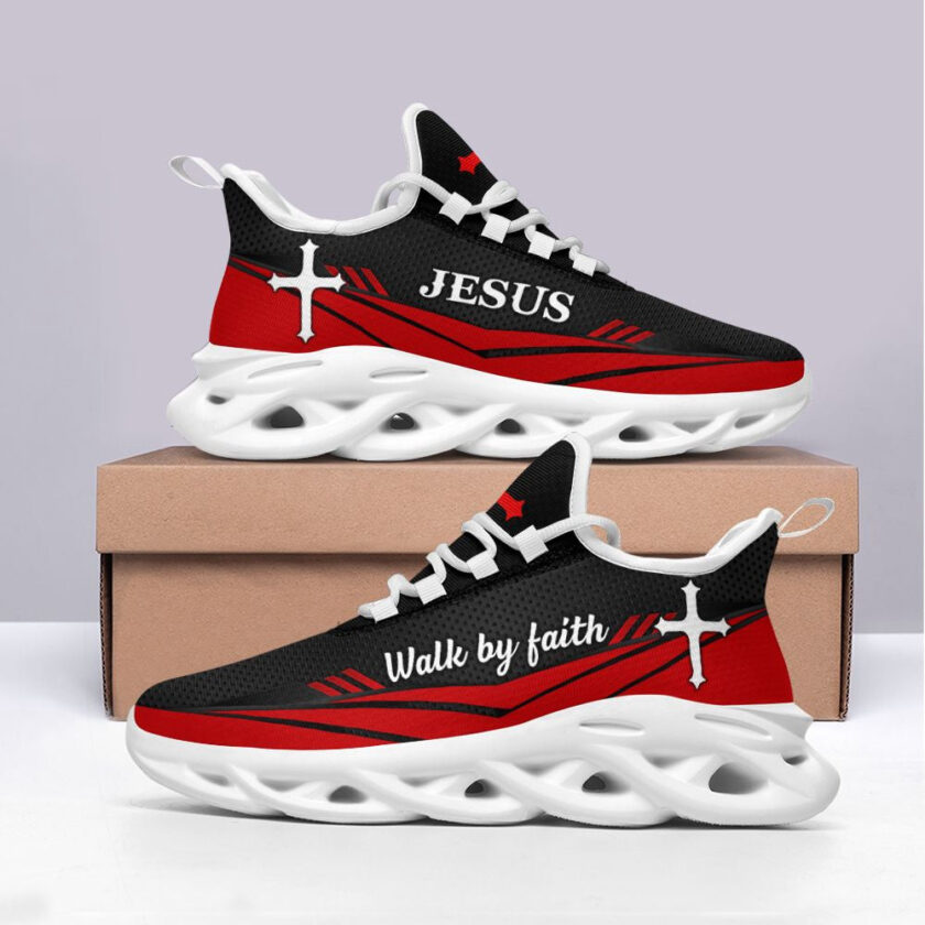 Jesus Walk By Faith Red Running Sneakers 3 Max Soul Shoes  For Men And Women - Image 3