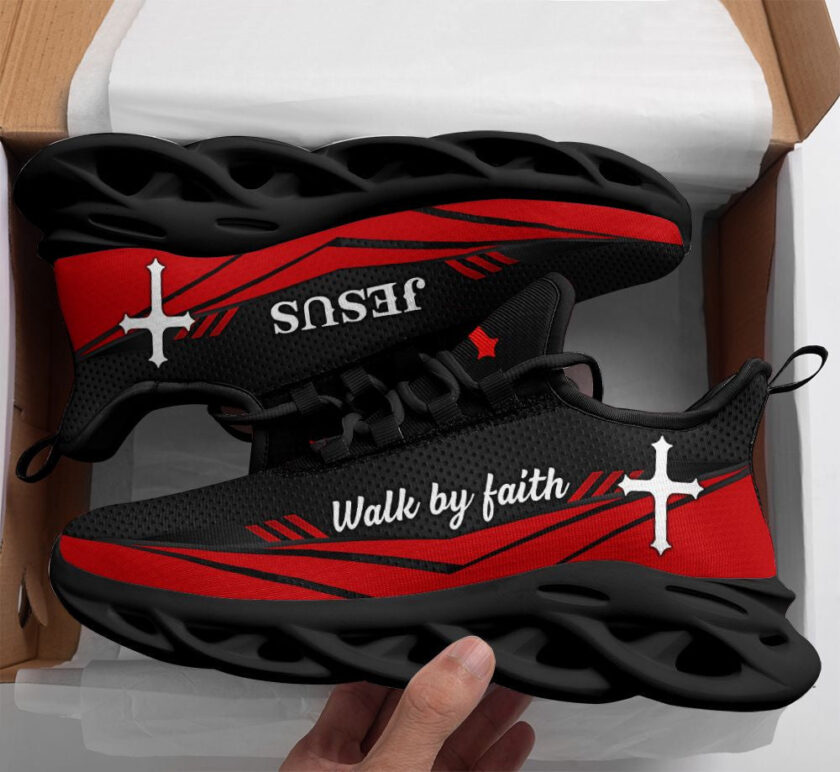 Jesus Walk By Faith Red Running Sneakers 3 Max Soul Shoes  For Men And Women - Image 2