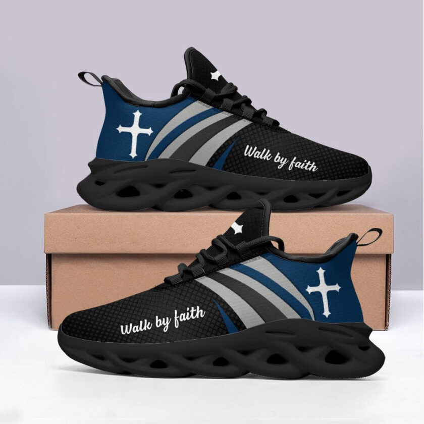 Jesus Walk By Faith Running Black Sneakers 1 Max Soul Shoes  For Men And Women - Image 4