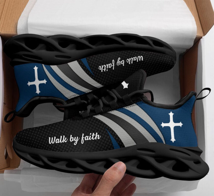 Jesus Walk By Faith Running Black Sneakers 1 Max Soul Shoes  For Men And Women - Image 2