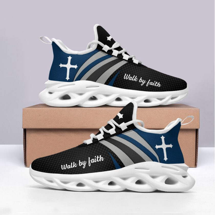 Jesus Walk By Faith Running Black Sneakers 1 Max Soul Shoes  For Men And Women - Image 3