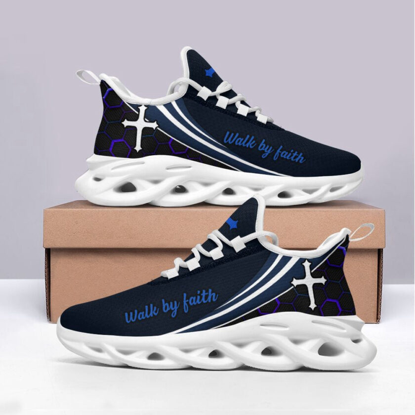 Jesus Walk By Faith Running Blue Sneakers 2 Max Soul Shoes For Men And Women - Image 3