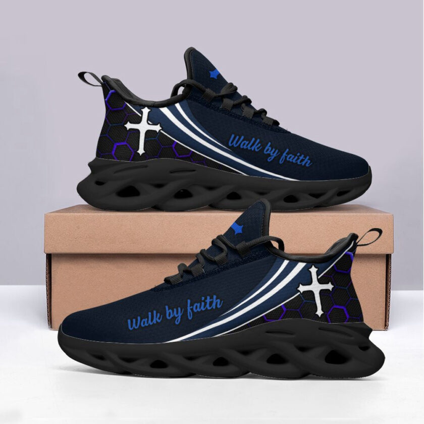Jesus Walk By Faith Running Blue Sneakers 2 Max Soul Shoes For Men And Women - Image 4