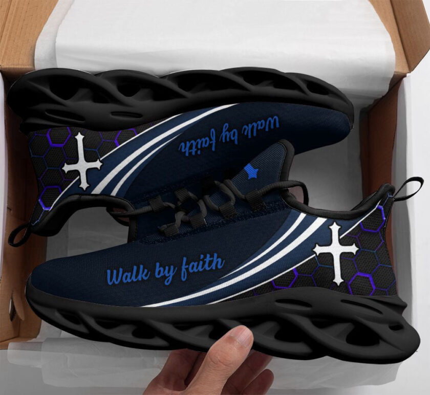 Jesus Walk By Faith Running Blue Sneakers 2 Max Soul Shoes For Men And Women - Image 2