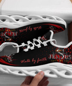 Jesus Walk By Faith Running Red Sneakers 2 Max Soul Shoes  For Men And Women