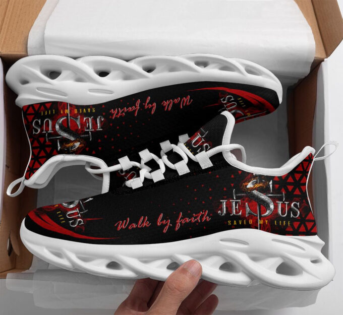 Jesus Walk By Faith Running Red Sneakers 2 Max Soul Shoes  For Men And Women