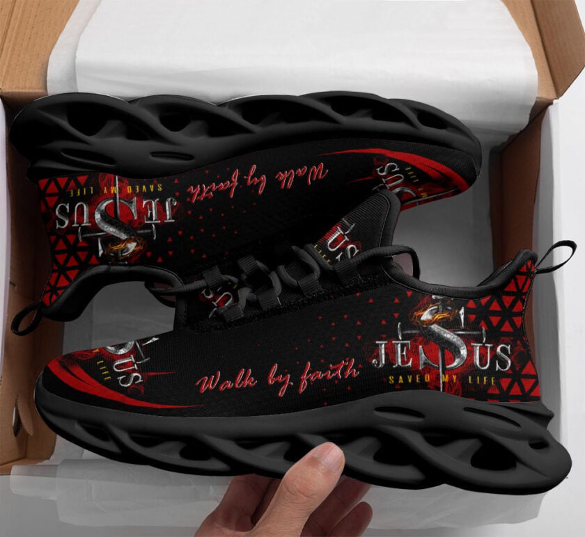 Jesus Walk By Faith Running Red Sneakers 2 Max Soul Shoes  For Men And Women - Image 2
