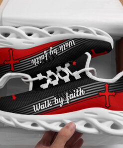 Jesus Walk By Faith Running Red Sneakers Max Soul Shoes For Men And Women