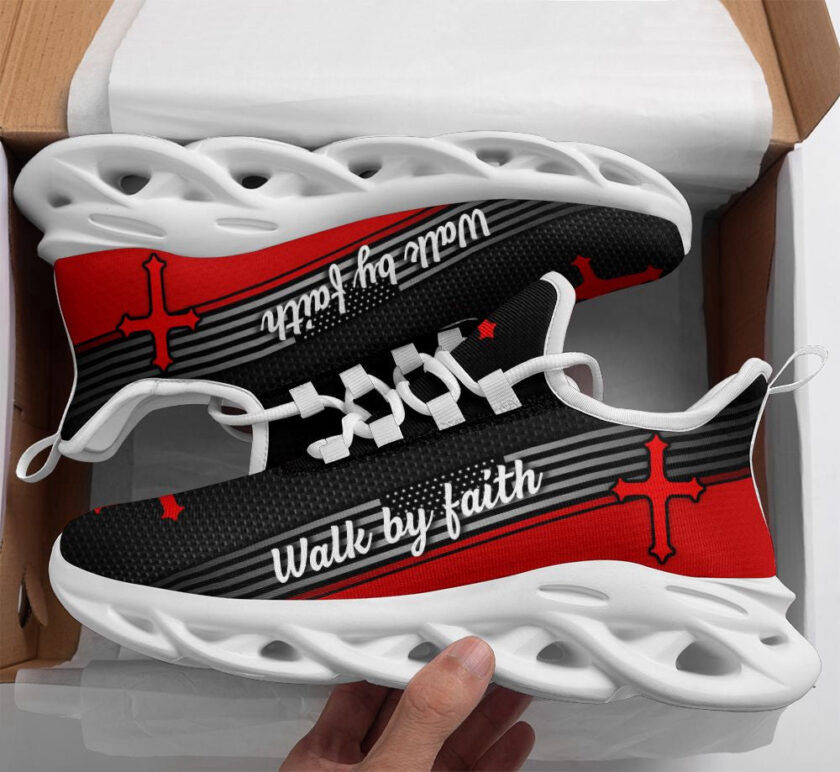 Jesus Walk By Faith Running Red Sneakers Max Soul Shoes For Men And Women