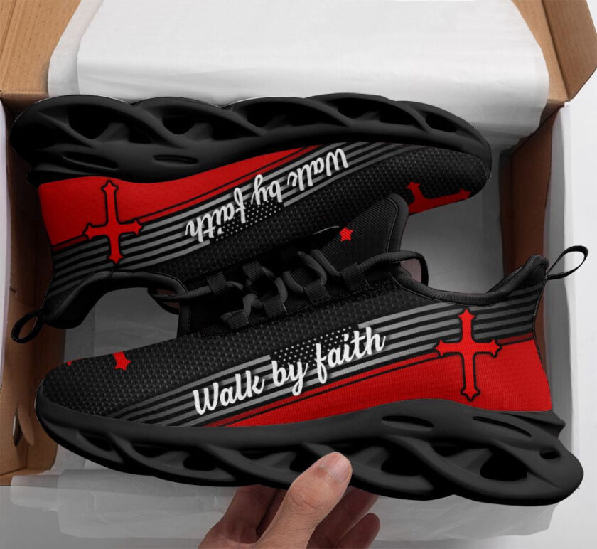 Jesus Walk By Faith Running Red Sneakers Max Soul Shoes For Men And Women - Image 2