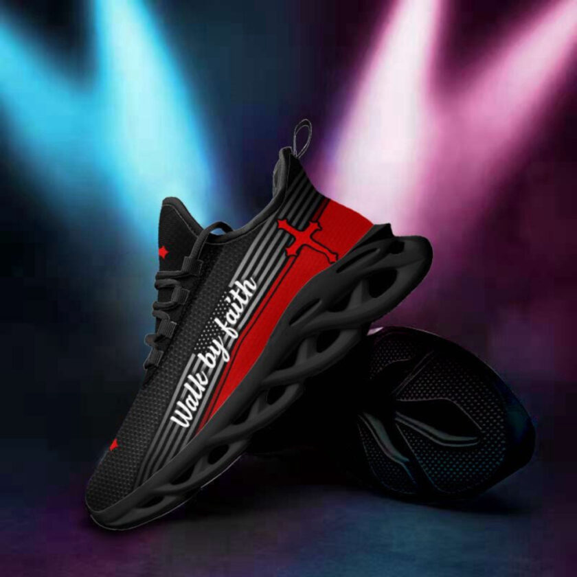 Jesus Walk By Faith Running Red Sneakers Max Soul Shoes For Men And Women - Image 4