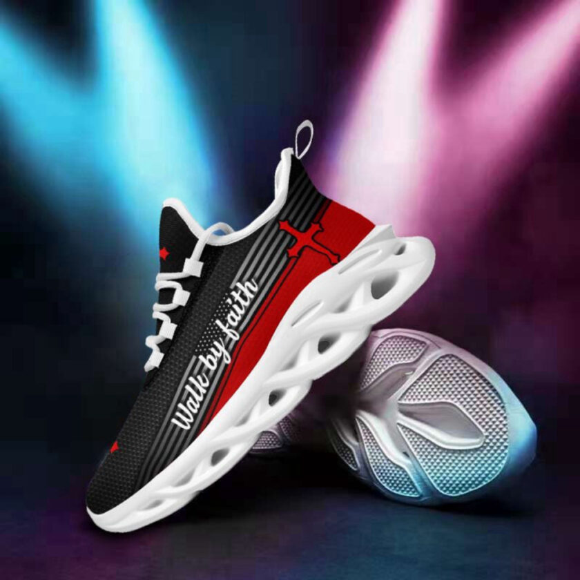 Jesus Walk By Faith Running Red Sneakers Max Soul Shoes For Men And Women - Image 3