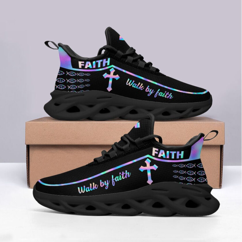 Jesus Walk By Faith Running Sneakers Black 1 Max Soul Shoes  For Men And Women - Image 3