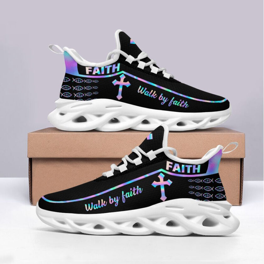 Jesus Walk By Faith Running Sneakers Black 1 Max Soul Shoes  For Men And Women - Image 4