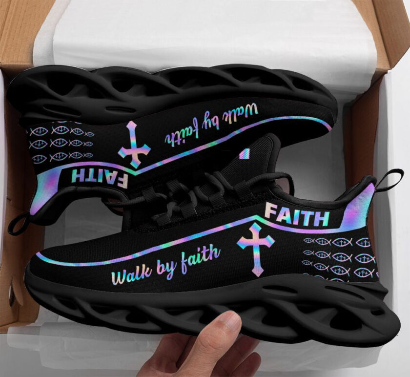 Jesus Walk By Faith Running Sneakers Black 1 Max Soul Shoes  For Men And Women - Image 2