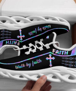 Jesus Walk By Faith Running Sneakers Black 1 Max Soul Shoes  For Men And Women