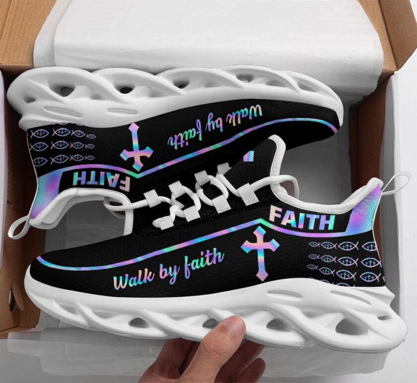 Jesus Walk By Faith Running Sneakers Black 1 Max Soul Shoes  For Men And Women