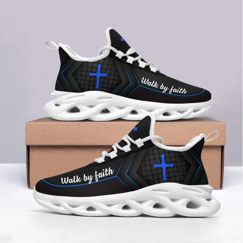 Jesus Walk By Faith Running Sneakers Black 2 Max Soul Shoes  For Men And Women - Image 3