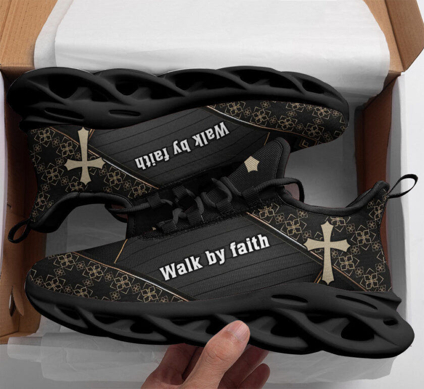 Jesus Walk By Faith Running Sneakers Black 3 Max Soul Shoes  For Men And Women - Image 2