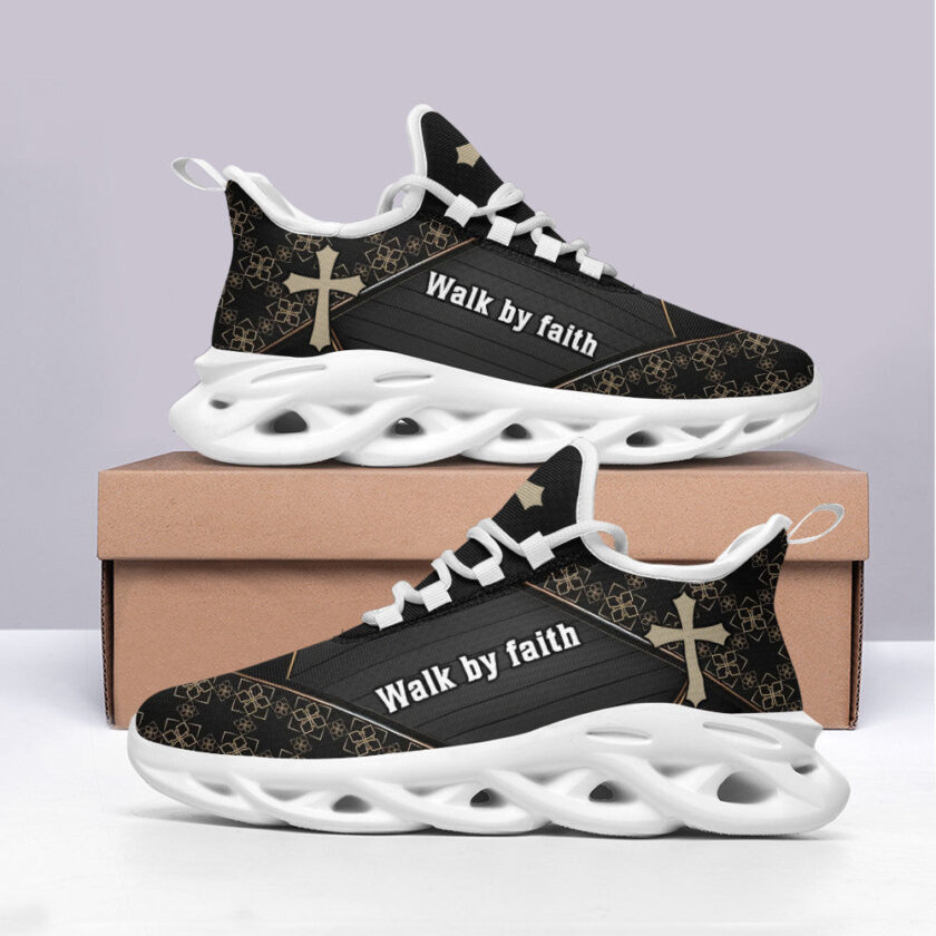 Jesus Walk By Faith Running Sneakers Black 3 Max Soul Shoes  For Men And Women - Image 3