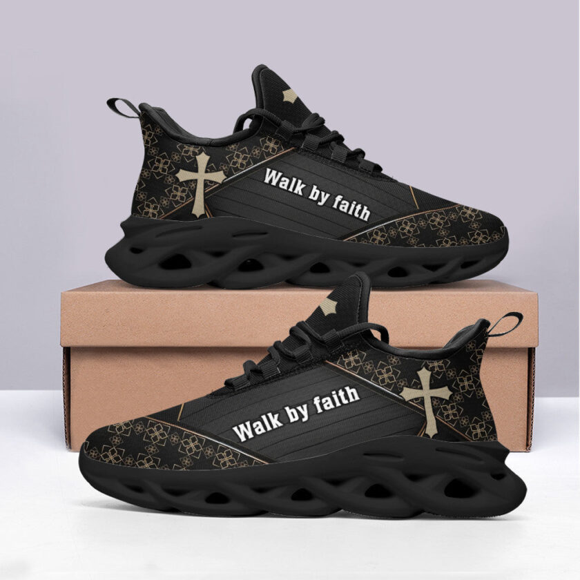 Jesus Walk By Faith Running Sneakers Black 3 Max Soul Shoes  For Men And Women - Image 4