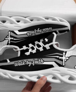 Jesus Walk By Faith Running Sneakers Black And White Soles Max Soul Shoes  For Men And Women