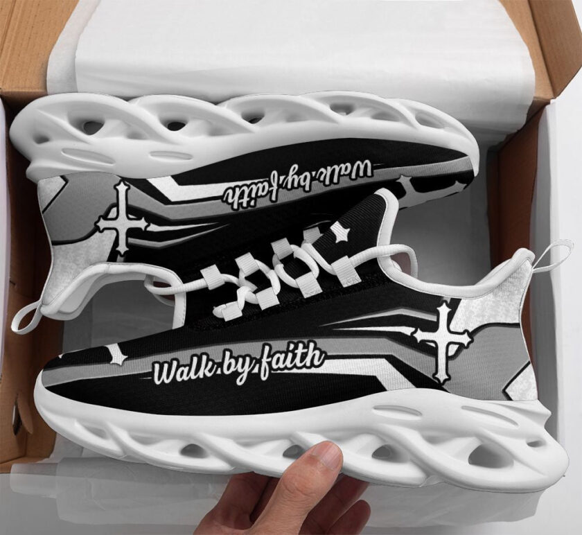 Jesus Walk By Faith Running Sneakers Black And White Soles Max Soul Shoes  For Men And Women
