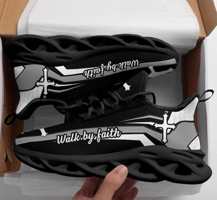 Jesus Walk By Faith Running Sneakers Black And White Soles Max Soul Shoes  For Men And Women - Image 2