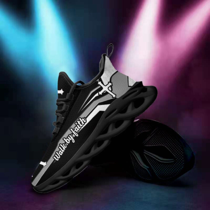 Jesus Walk By Faith Running Sneakers Black And White Soles Max Soul Shoes  For Men And Women - Image 4
