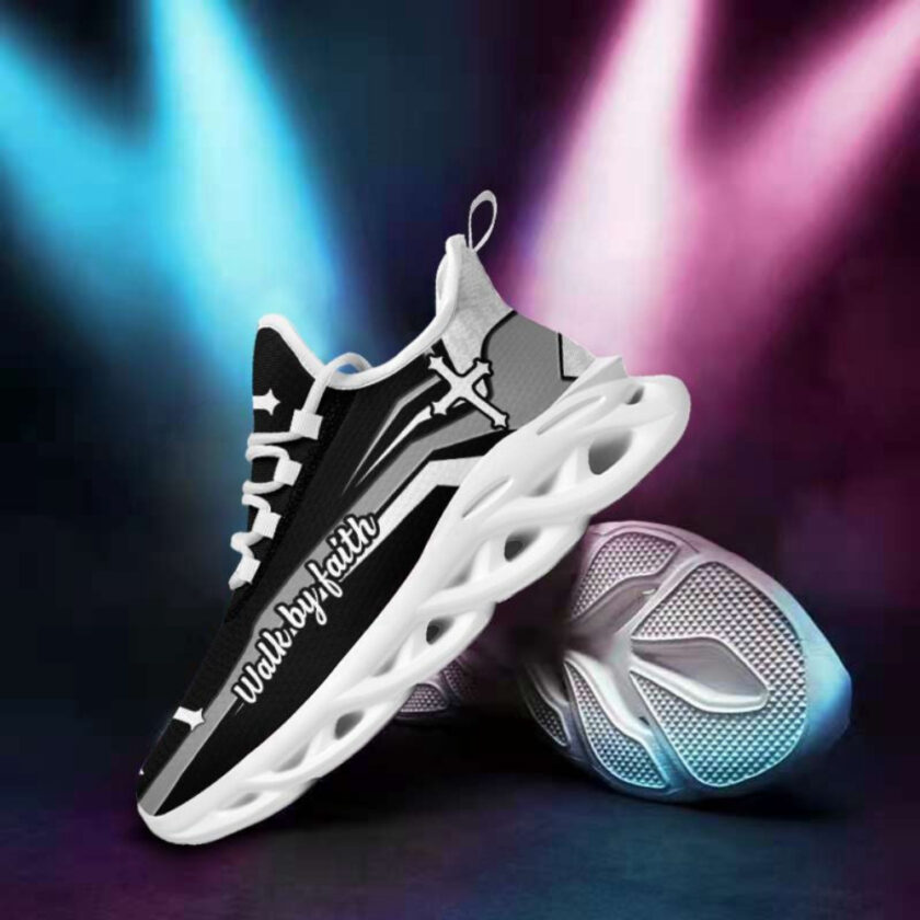 Jesus Walk By Faith Running Sneakers Black And White Soles Max Soul Shoes  For Men And Women - Image 3
