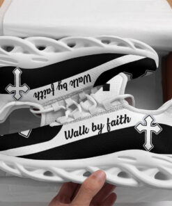 Jesus Walk By Faith Running Sneakers Black White 2 Max Soul Shoes  For Men And Women