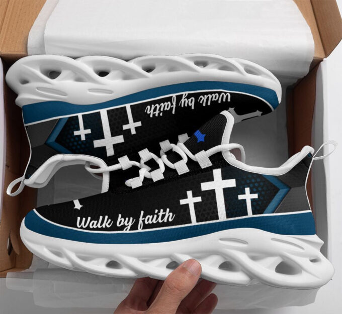 Jesus Walk By Faith Running Sneakers Blue 1 Max Soul Shoes  For Men And Women