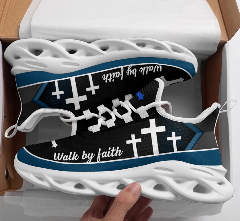 Jesus Walk By Faith Running Sneakers Blue 1 Max Soul Shoes  For Men And Women