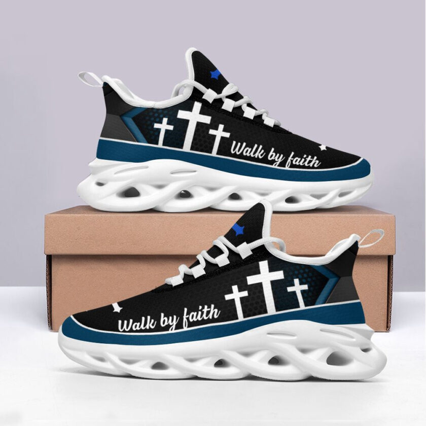 Jesus Walk By Faith Running Sneakers Blue 1 Max Soul Shoes  For Men And Women - Image 3
