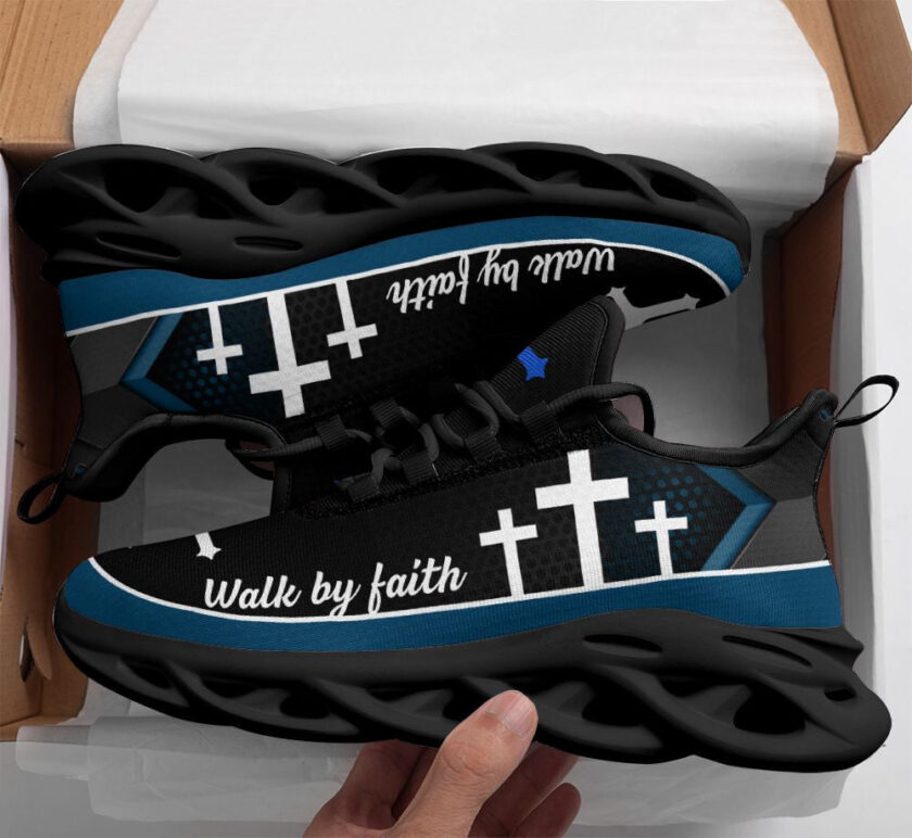 Jesus Walk By Faith Running Sneakers Blue 1 Max Soul Shoes  For Men And Women - Image 2