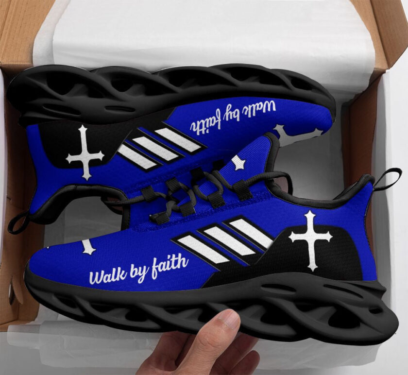 Jesus Walk By Faith Running Sneakers Blue 2 Max Soul Shoes  For Men And Women - Image 2