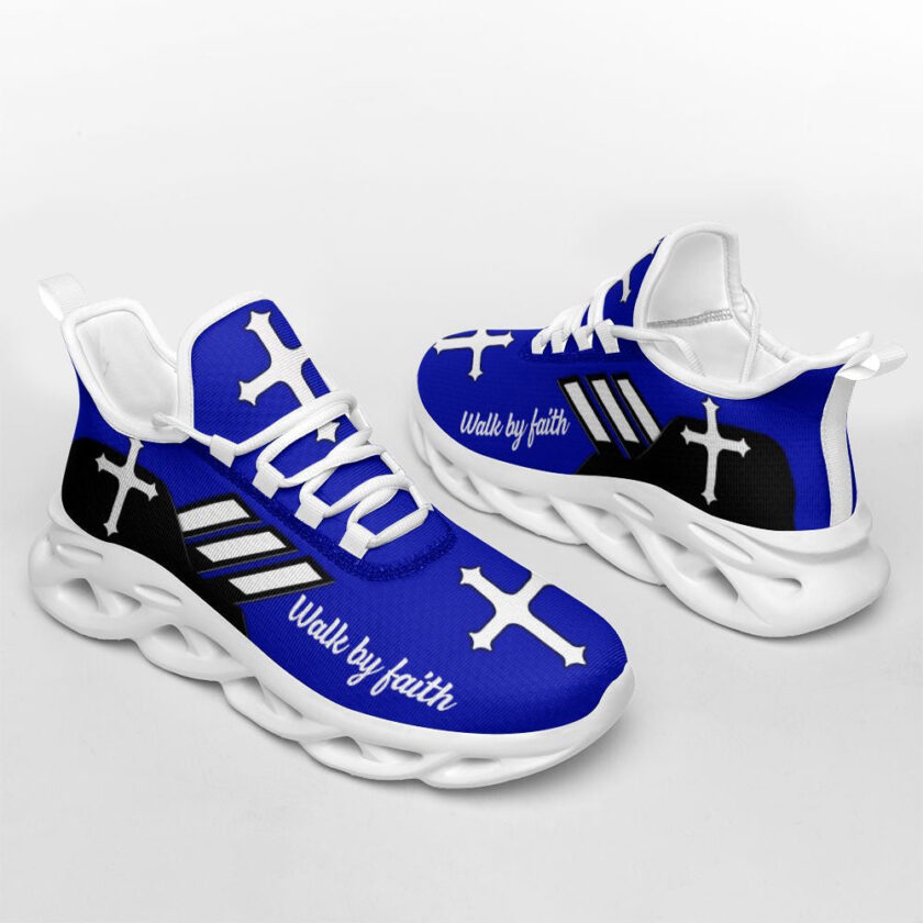 Jesus Walk By Faith Running Sneakers Blue 2 Max Soul Shoes  For Men And Women - Image 3