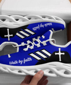 Jesus Walk By Faith Running Sneakers Blue 2 Max Soul Shoes  For Men And Women