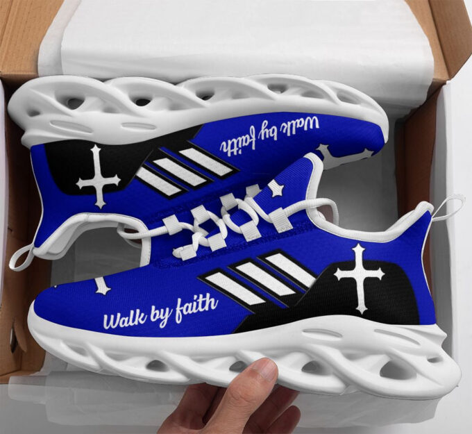 Jesus Walk By Faith Running Sneakers Blue 2 Max Soul Shoes  For Men And Women