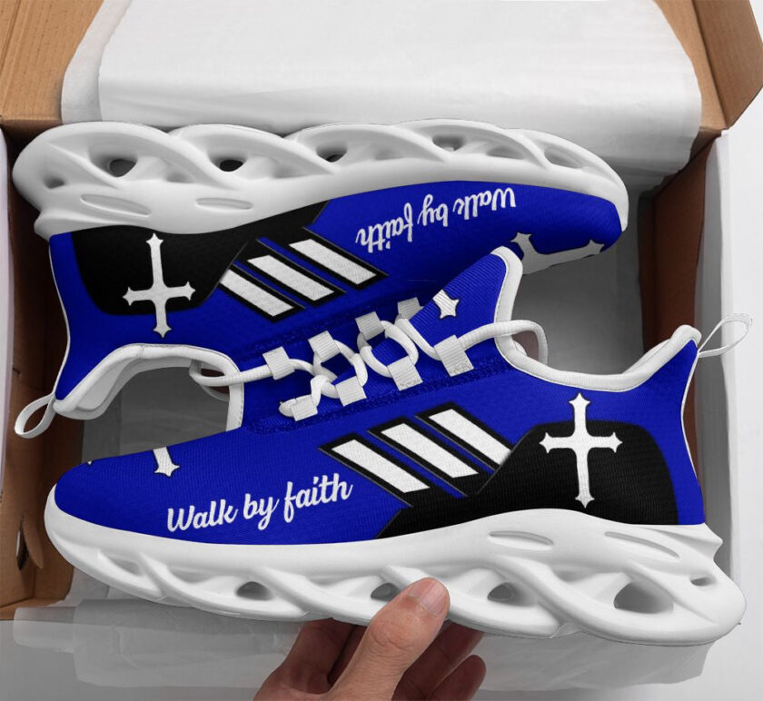 Jesus Walk By Faith Running Sneakers Blue 2 Max Soul Shoes  For Men And Women